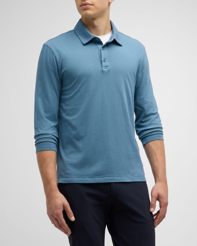 Shop Vince Men's Garment-dyed Polo Shirt In Washed High Sea