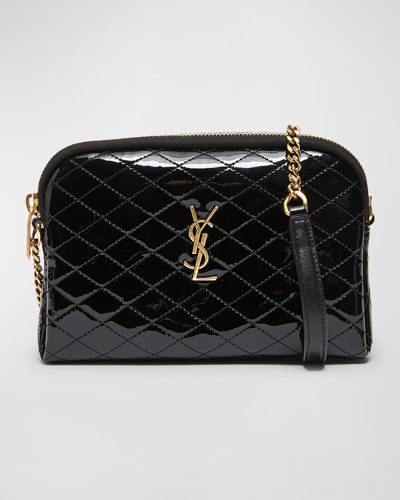 Shop Saint Laurent Gaby Ysl Mini Crossbody Bag In Quilted Patent Leather In Noir