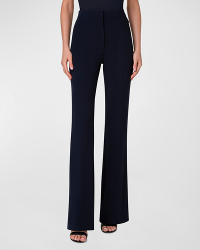 Shop Akris Farida Double-face Wool Boot-cut Pants In Navy