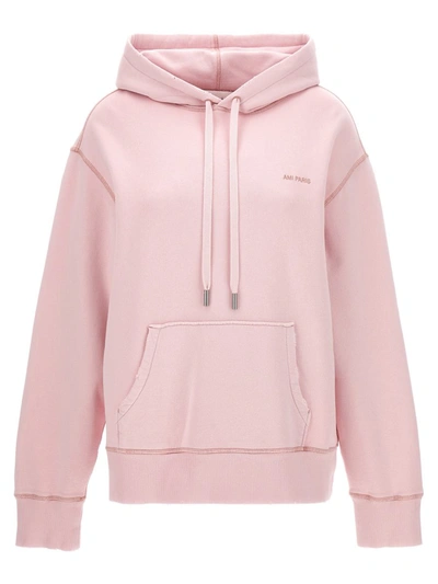 Shop Ami Alexandre Mattiussi Ami Paris Logo Embroidery Hoodie In Pink