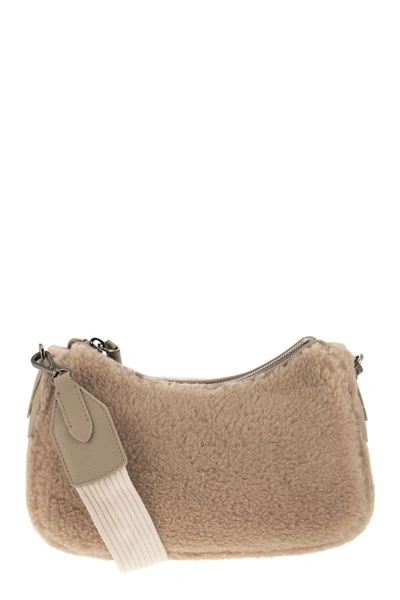 Shop Brunello Cucinelli Fleecy Bag In Virgin Wool And Cashmere In Butter/beige