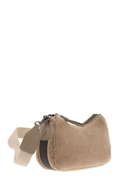 Shop Brunello Cucinelli Fleecy Bag In Virgin Wool And Cashmere In Butter/beige