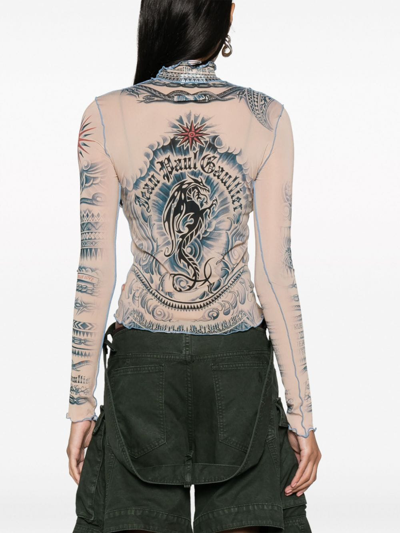 Shop Jean Paul Gaultier Trompe L'oeil Tattoo Print Top In Beige