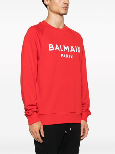 Shop Balmain Cotton Sweatshirt With Logo