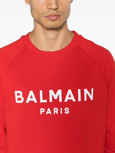 Shop Balmain Cotton Sweatshirt With Logo