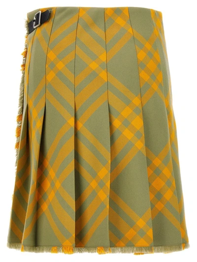 Shop Burberry Check Kilt Skirt In Yellow