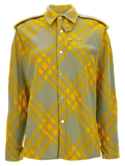 Shop Burberry Check Overshirt In Yellow