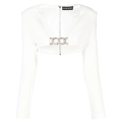 David Koma Crystal-embellished Crop Top In White