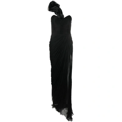 Iris Serban Scarf-detail Strapless Silk Gown In Black