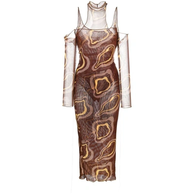 Julfer Janet Abstract-print Midi Dress In Brown/yellow