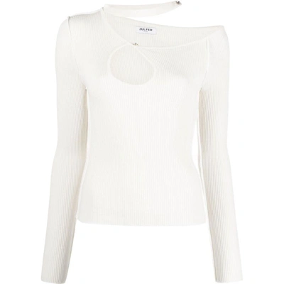 Julfer Kylie Cut-out Ribbed-knit Top In White