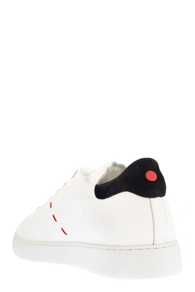Shop Kiton Leather Sneakers With Logo In White/black