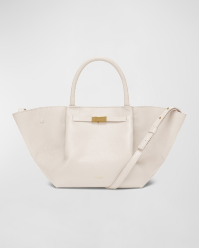 Demellier Midi New York Buckle Leather Tote Bag In Off-white