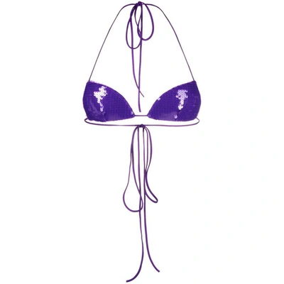 Laquan Smith Sequined Halterneck Bra Top In Purple