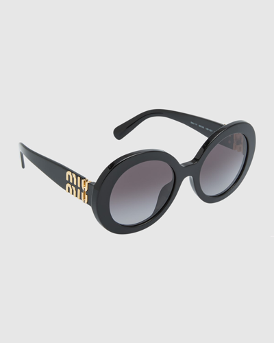 Shop Miu Miu Mu 11ys Logo Round Acetate Sunglasses In Black