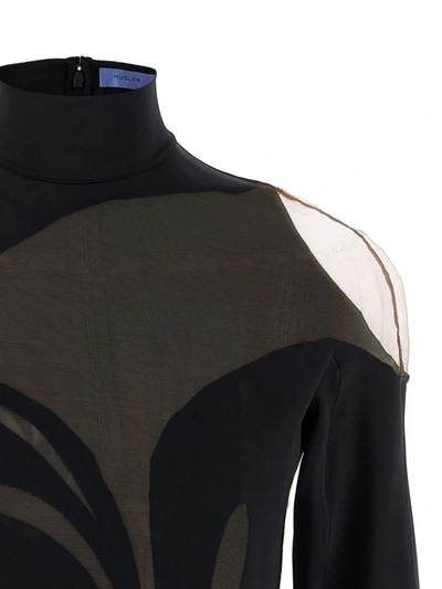 Shop Mugler 'swirly' Bodysuit In Black