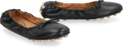 Shop Tod's Bubble Leather Ballet Flats In Black