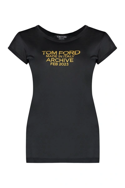 Tom Ford Silk Crew Neck Slim Fit T-shirt Graphic Print In Black