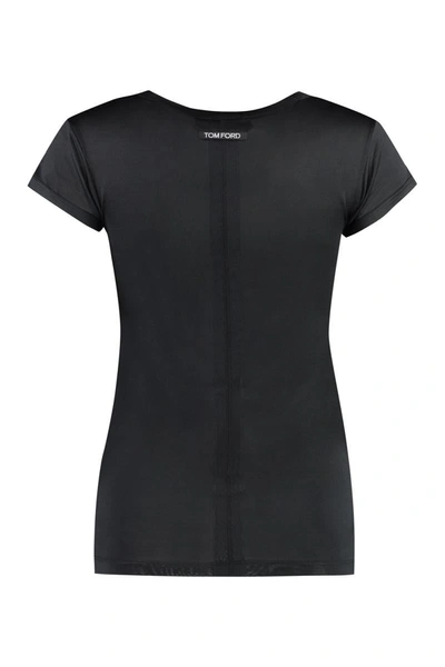Tom Ford Silk Crew Neck Slim Fit T-shirt Graphic Print In Black