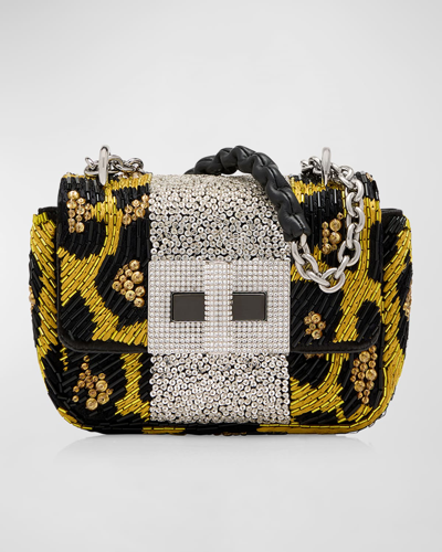 Shop Tom Ford Natalia Mini Leopard Beaded Shoulder Bag In Yellow/black