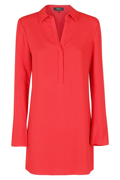 Shop Theory Crepe Collared Mini Polo Dress In Red