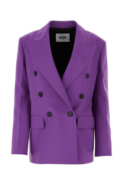 Shop Msgm Double Breasted Tailored Blazer In Purple