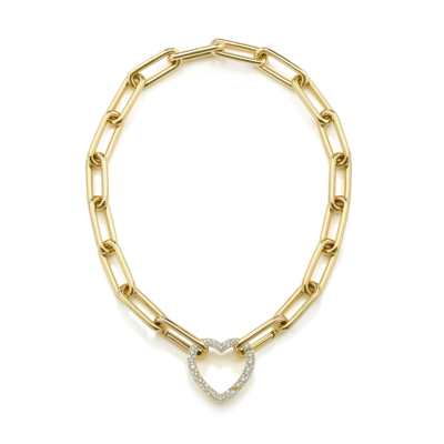 Shop Robinson Pelham Identity Necklace With Diamond Heart In 18k Yellow Gold,diamonds​