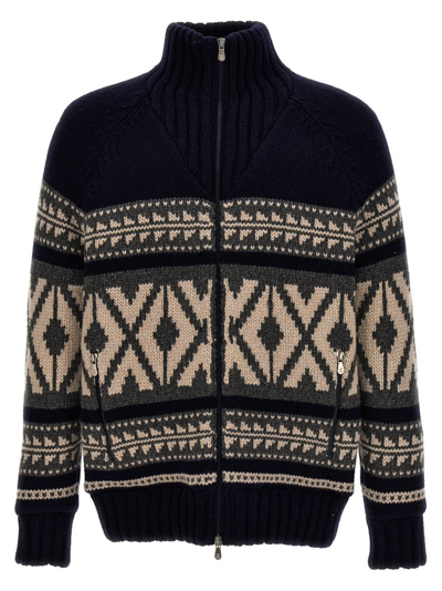 Shop Brunello Cucinelli Jacquard Zipped Knit Jacket In Multi