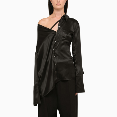 Shop Ann Demeulemeester | Black Asymmetrical Satin Shirt