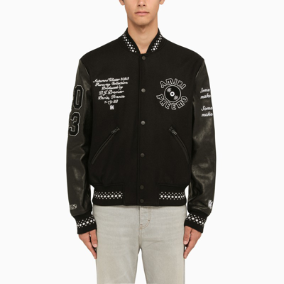 Shop Amiri Black Wool Bomber Jacket With Patches