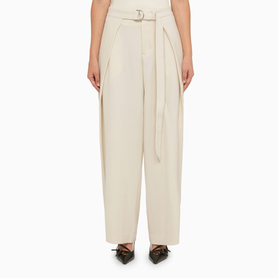 Shop Ami Alexandre Mattiussi Ami Paris | Ivory Trousers With Belt In White