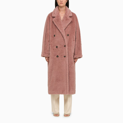 Shop Max Mara Pink Teddy Double-breasted Coat In White