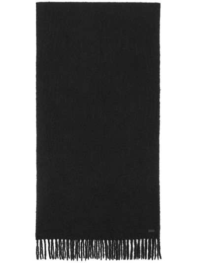 Shop Saint Laurent Fringes Wool Blend Scarf In Black