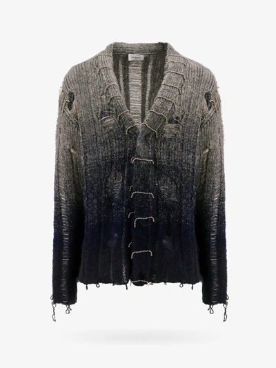 Off-white Distressed Effect Wool Cardigan With Beads Detail In Grey
