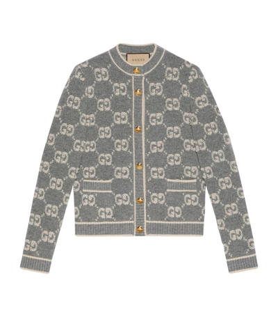 Shop Gucci Wool Gg Jacquard Cardigan In Grey