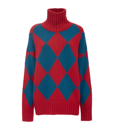 Shop La Doublej Argyle Rollneck Sweater In Blue