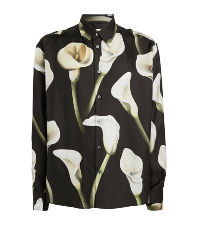 Shop Lanvin Silk Calla Lily Print Shirt In Grey