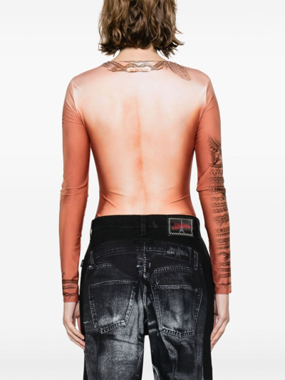 Shop Jean Paul Gaultier Nude Body Tattoo Bodysuit Woman Nude In Polyamide