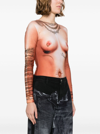 Shop Jean Paul Gaultier Nude Body Tattoo Bodysuit Woman Nude In Polyamide