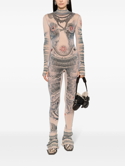 Shop Jean Paul Gaultier Sun Tattoo Jumpsuit Woman Nude In Nylon