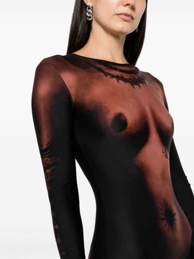 Shop Jean Paul Gaultier Ebony Body Tattoo Jumpsuit Woman Nude In Polyamide