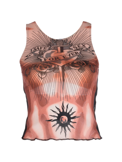 Shop Jean Paul Gaultier Safe Sex Tattoo Tank Top Woman Nude In Polyamide