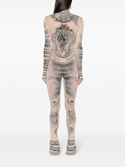 Shop Jean Paul Gaultier Sun Tattoo Jumpsuit Woman Nude In Nylon