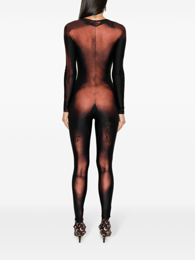 Shop Jean Paul Gaultier Ebony Body Tattoo Jumpsuit Woman Nude In Polyamide