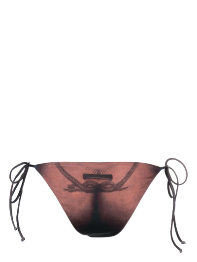 Shop Jean Paul Gaultier The Ebony Body Tattoo Bikini Bottom Women Brown In Polyester
