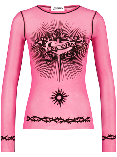 Shop Jean Paul Gaultier The Pink Safe Sex Tattoo Top Woman In Polyamide