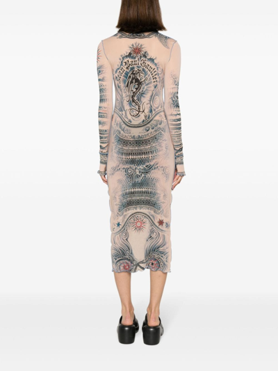 Shop Jean Paul Gaultier Sun Tattoo Dress Woman Nude In Nylon