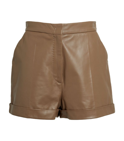 Shop Max Mara Leather Andorra Shorts In Brown