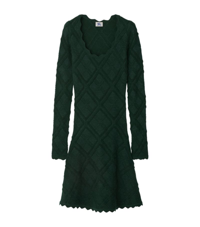Shop Burberry Knitted Aran Midi Dress In Green