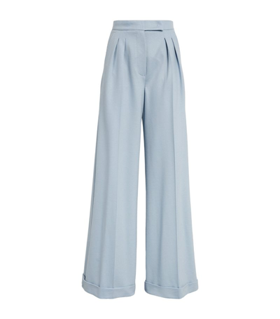 Shop Max Mara Wool Faraday Wide-leg Trousers In Blue